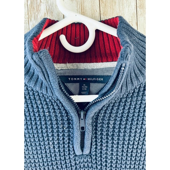 Tommy Hilfiger Boys Sweater Sz XL 20 Navy Blue Pullover Fleece Raglan Sleeves - Picture 3 of 7